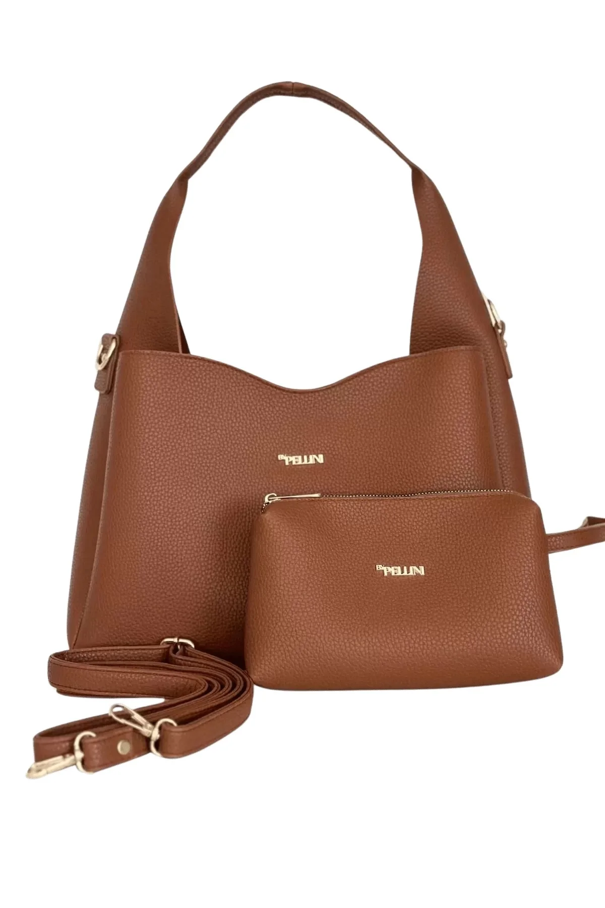 Kadın Suni Deri Omuz ve El Çantası Setli Kahverengi