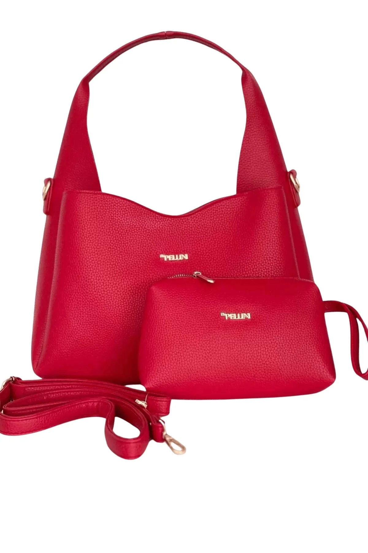 Kadın Suni Deri Omuz ve El Çantası Setli Kırmızı