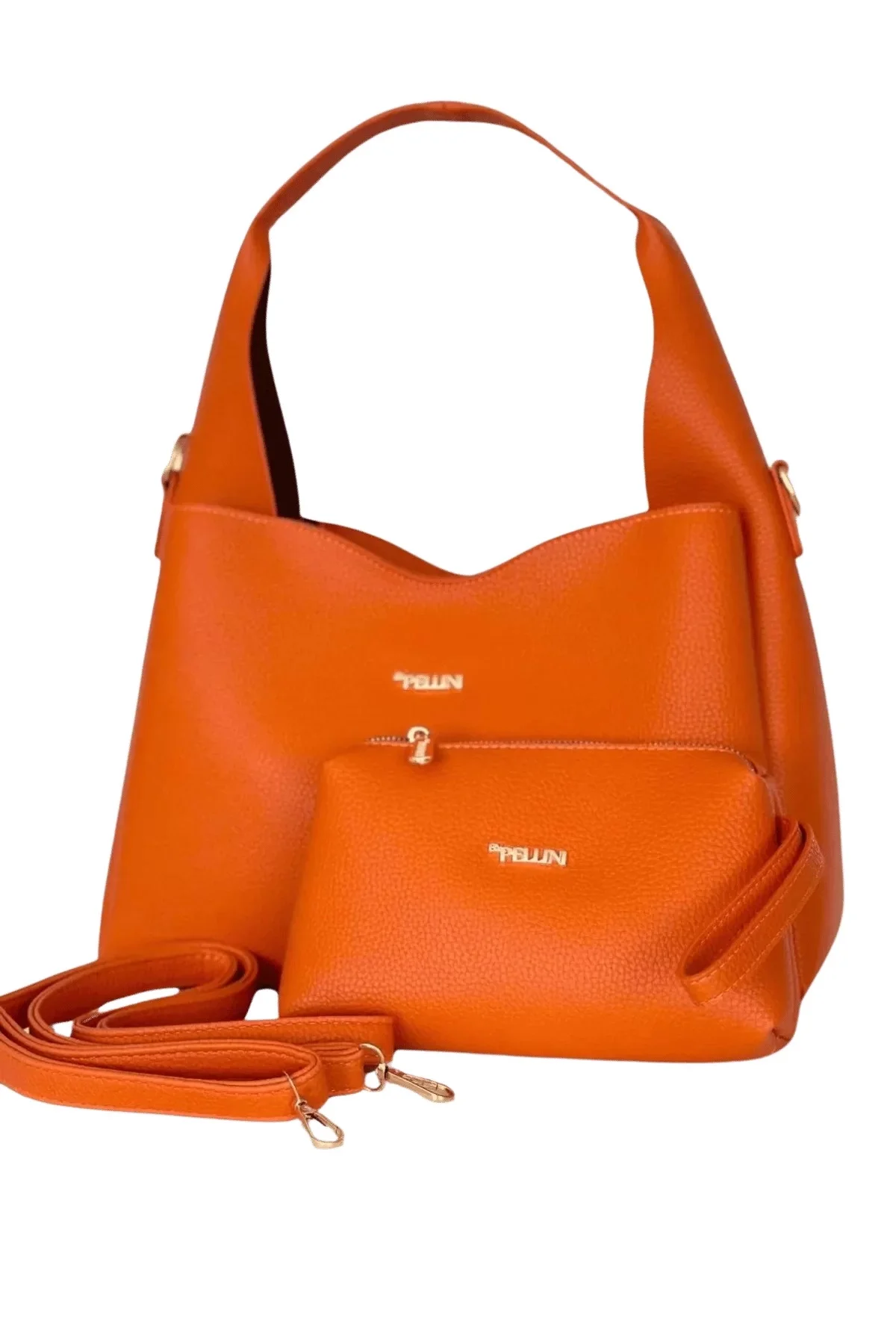 Kadın Suni Deri Omuz ve El Çantası Setli Turuncu