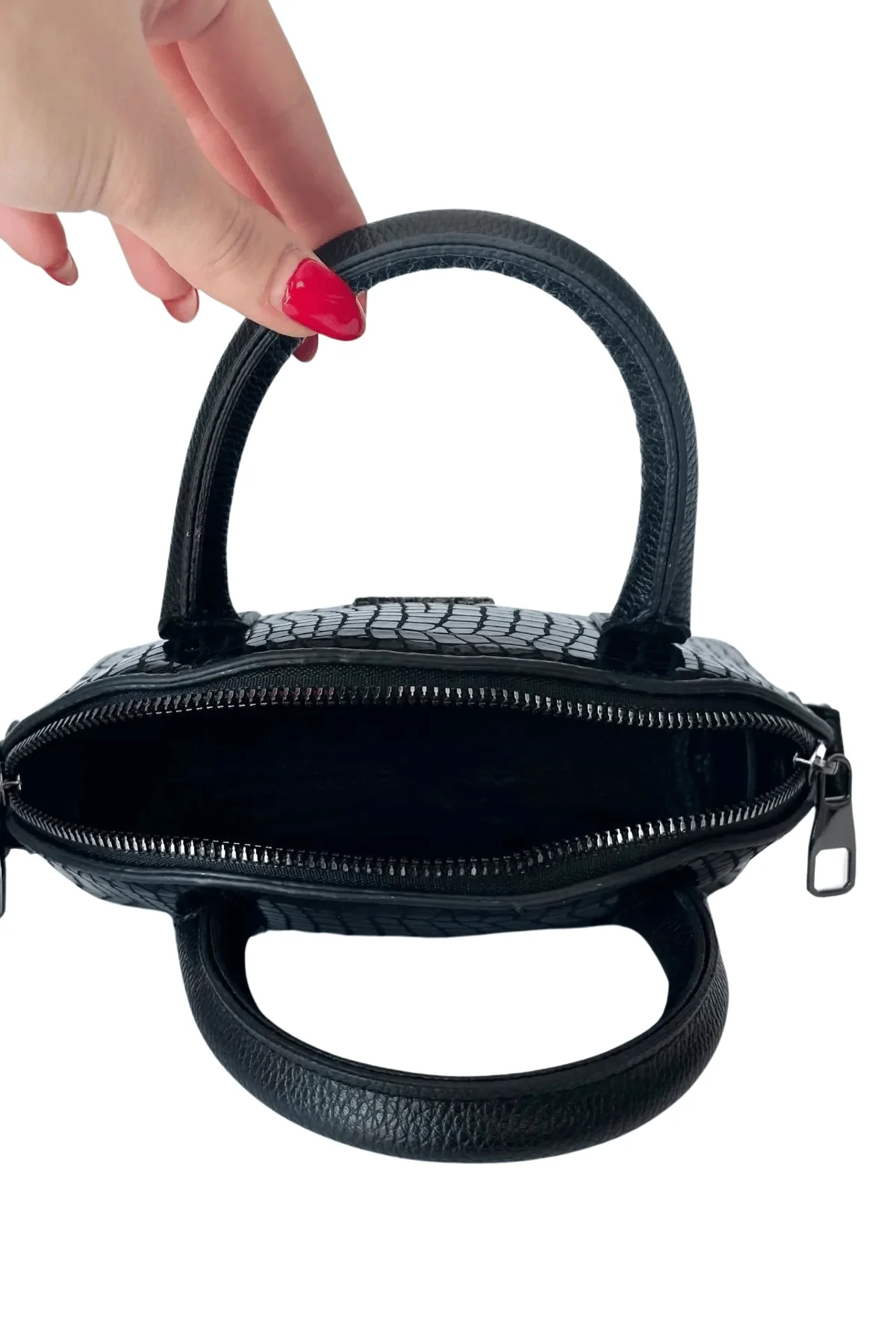 Kadın Suni Deri Omuz Ve El Çantası Siyah Yılan Derisi