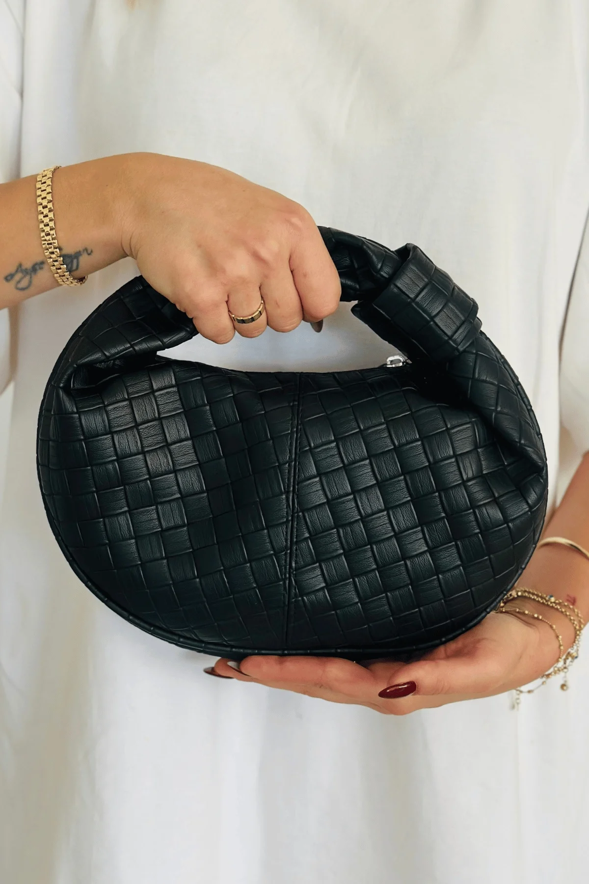 Luna Örgülü Baget Çanta Siyah