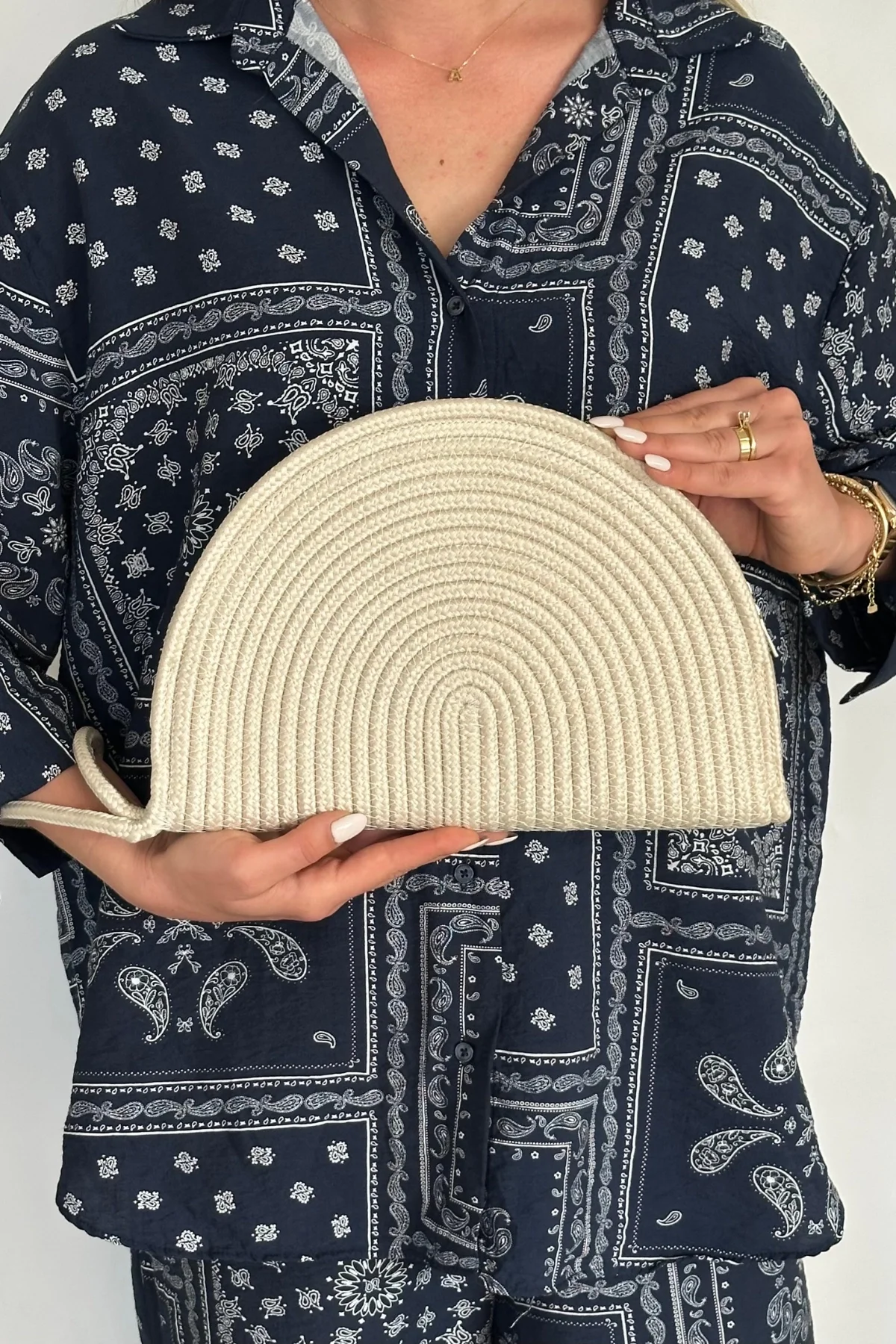 Palmira Hasır Clutch Çanta Krem