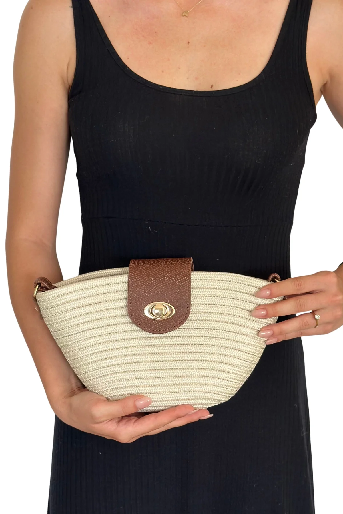 Solana Hasır Clutch Çanta Beyaz