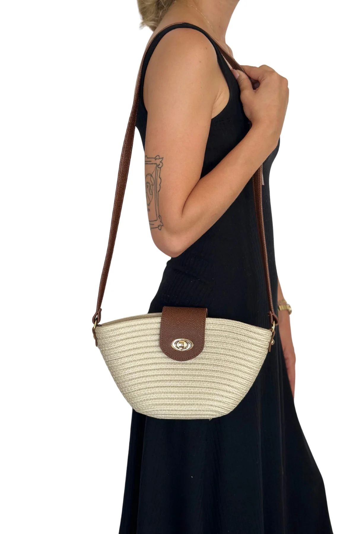 Solana Hasır Clutch Çanta Beyaz