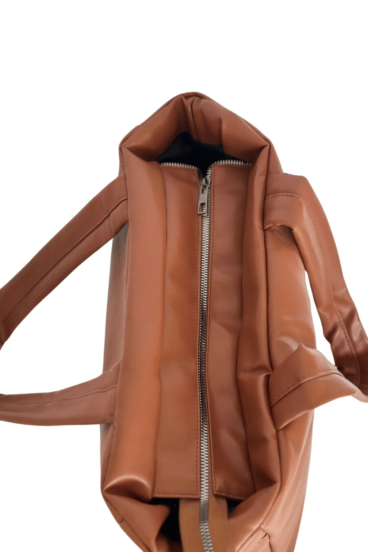 Suni Deri Büyük Omuz Çantası Kahverengi