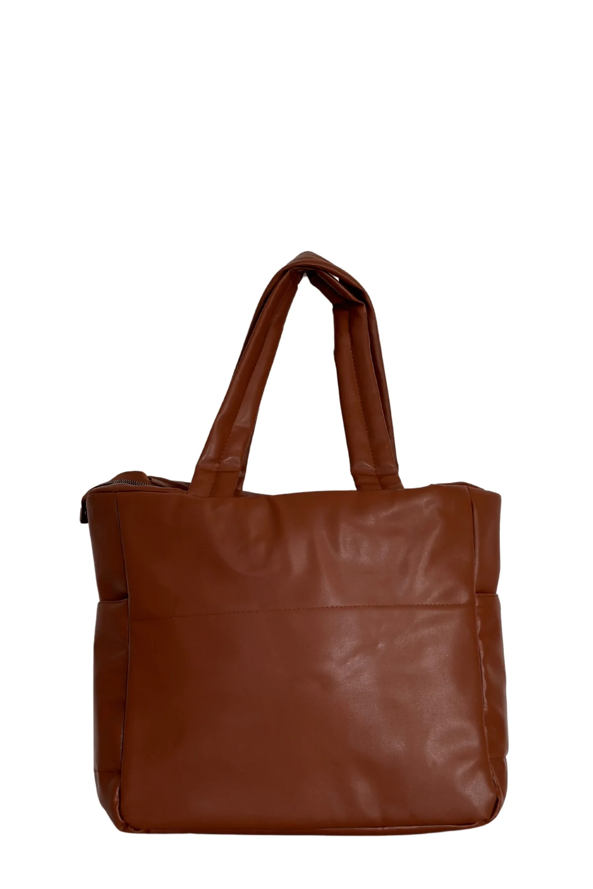 Suni Deri Büyük Omuz Çantası Kahverengi