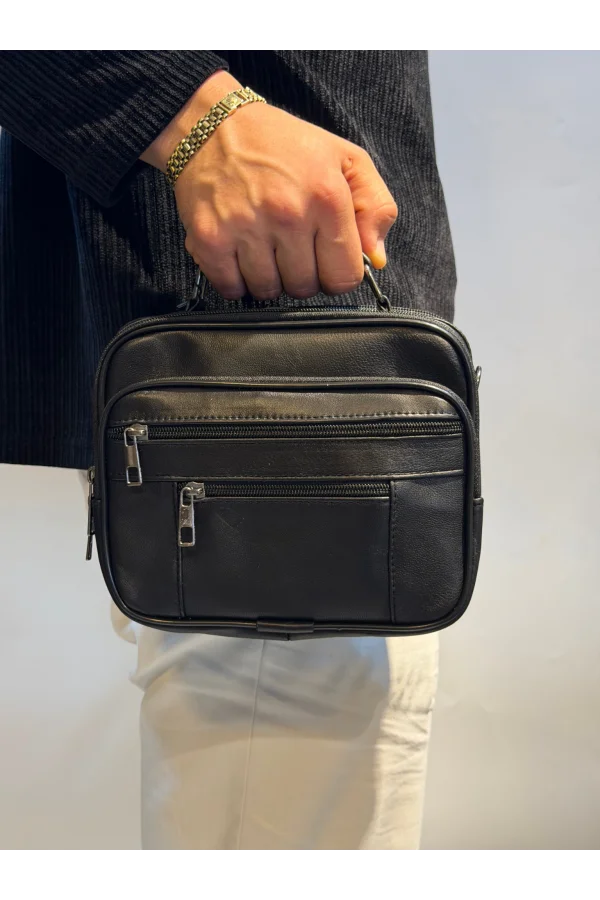 Erkek Hakiki Deri Yatay Siyah Orta Boy El Çantası