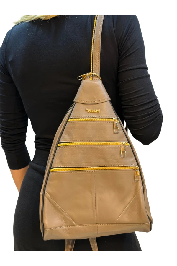 Kadın Hakiki Deri Maymun Model Sırt Çantası Koyu Bej