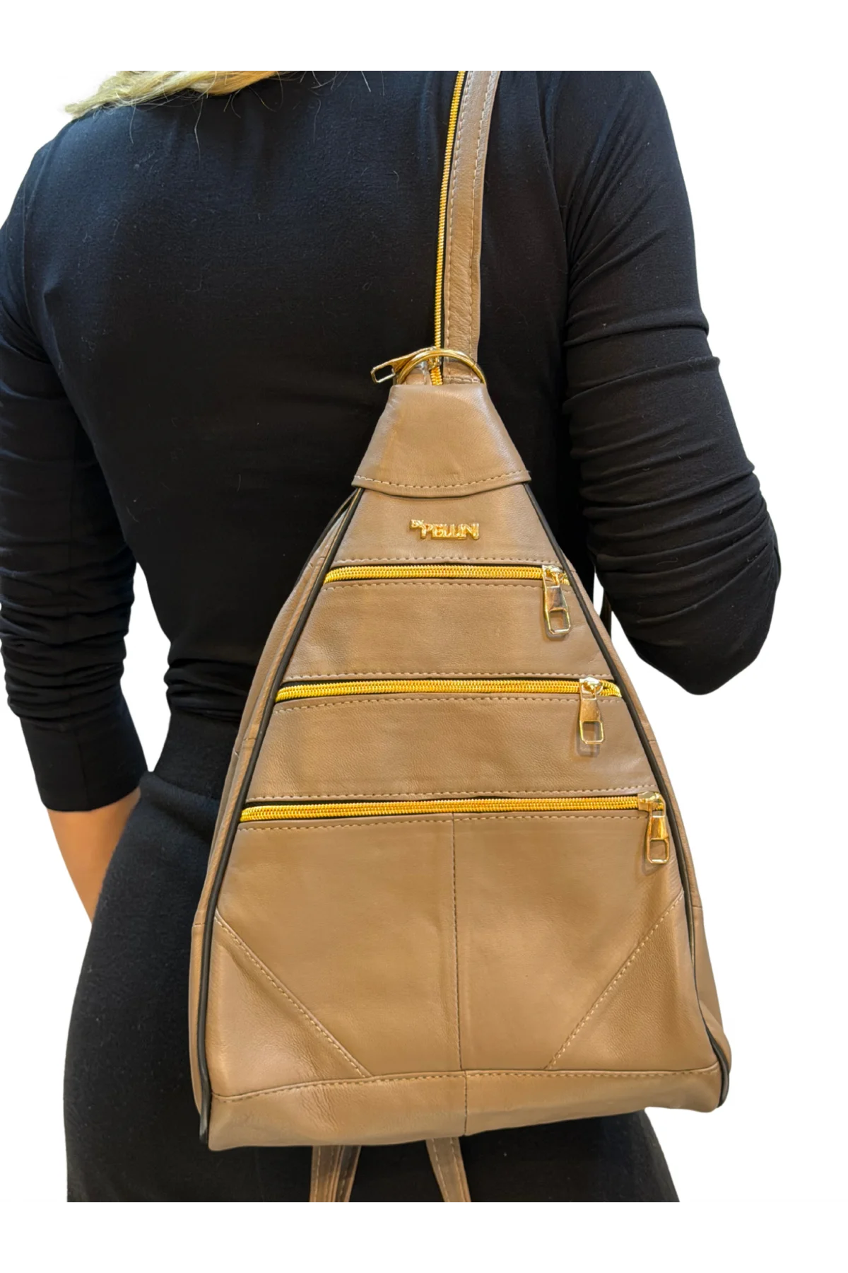 Kadın Hakiki Deri Maymun Model Sırt Çantası Koyu Bej