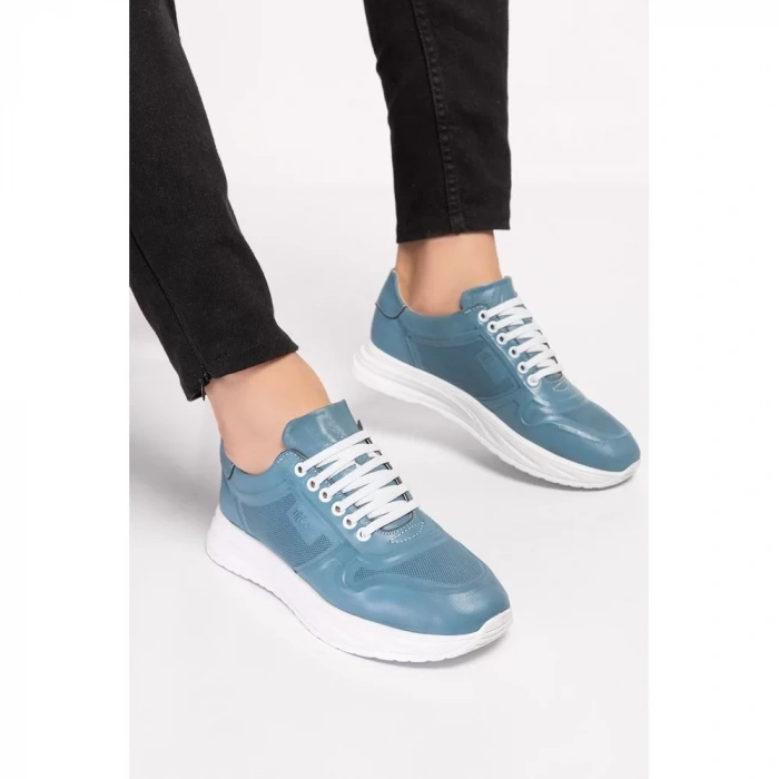 030 E Kot Mavi Hakiki Deri Tam Ortopedik Diyabetik Spor Ayakkabısı