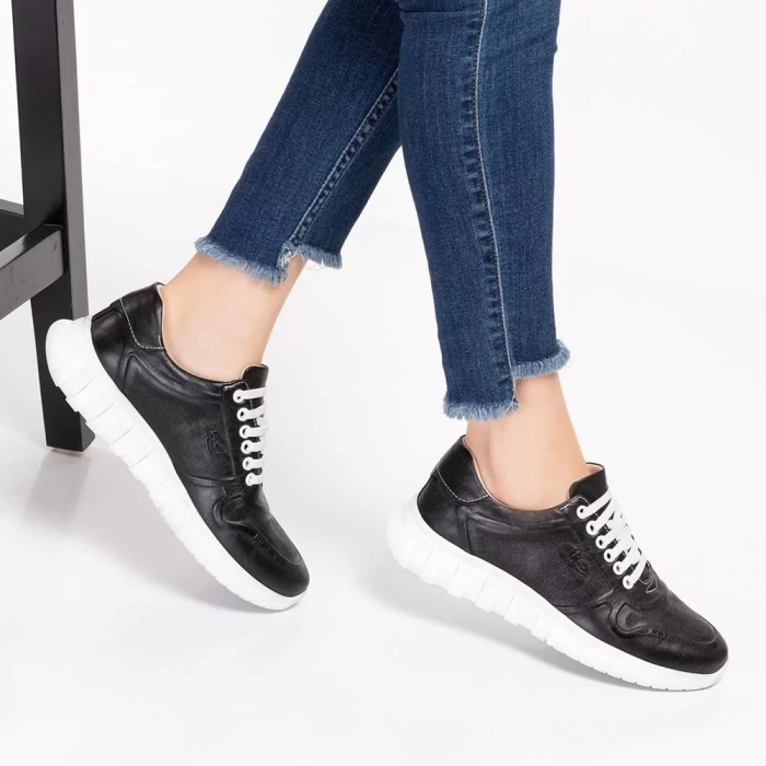 030 Siyah Hakiki Deri Tam Ortopedik Diyabetik Spor Ayakkabısı