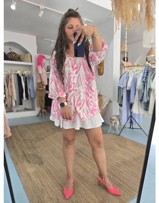 Oversize Desenli Gömlek