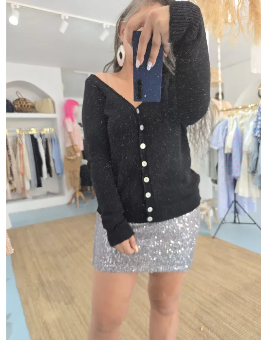 Siyah Merserize Hırka Kazak