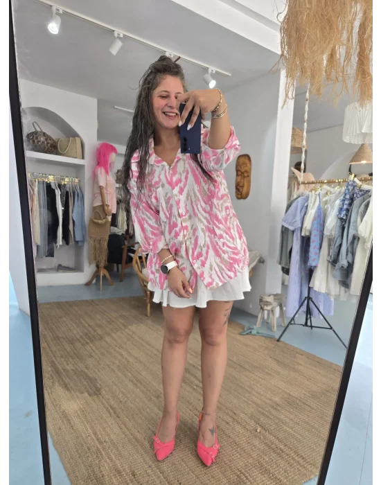 Oversize Desenli Gömlek