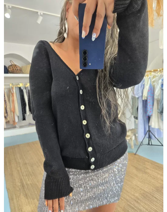 Siyah Merserize Hırka Kazak