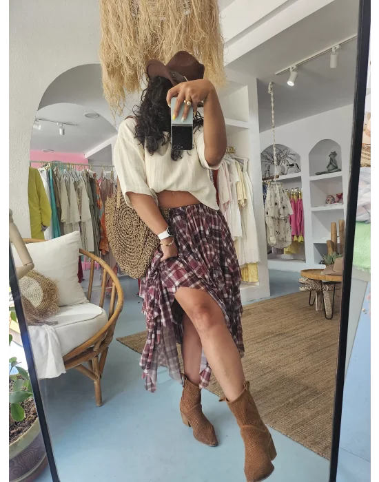 Volanlı Kahve Ekose Etek