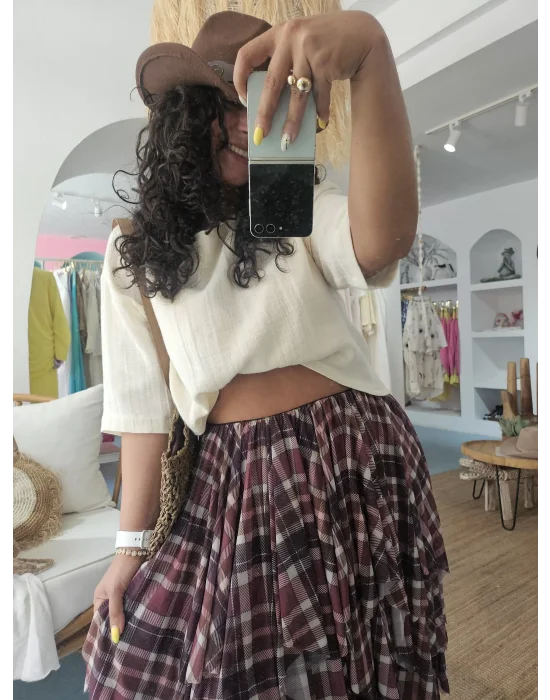 Volanlı Kahve Ekose Etek