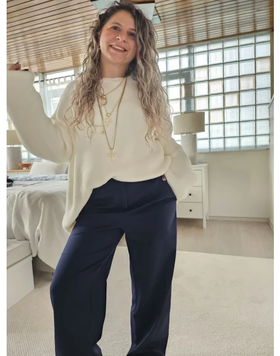 Şeri Detaylı Lacivert Palazzo