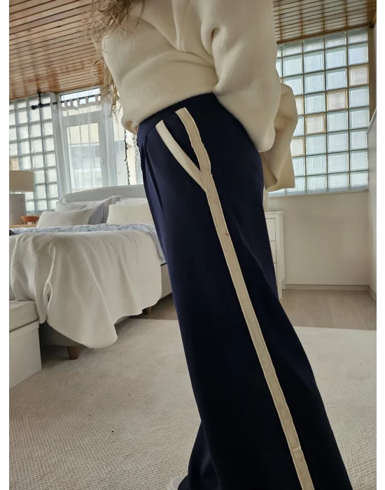 Şeri Detaylı Lacivert Palazzo