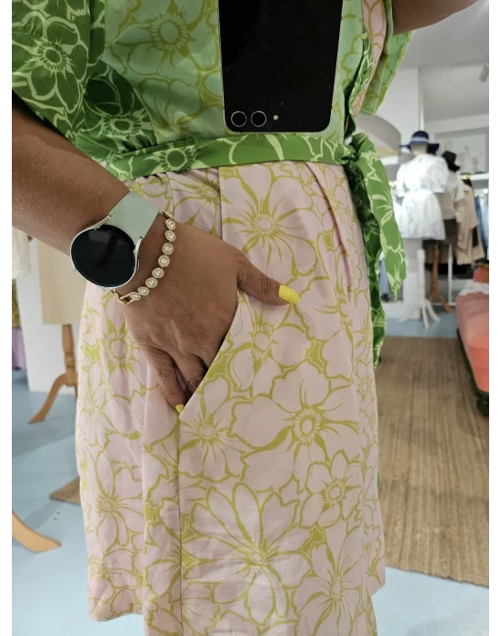 Desenli Keten Gömlek Elbise