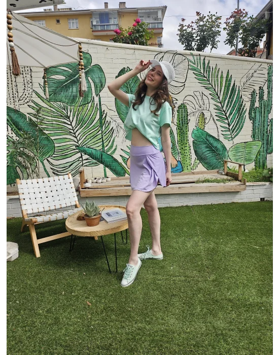 Yüksek Bel Cepli Sandy Kumaş Şort Etek