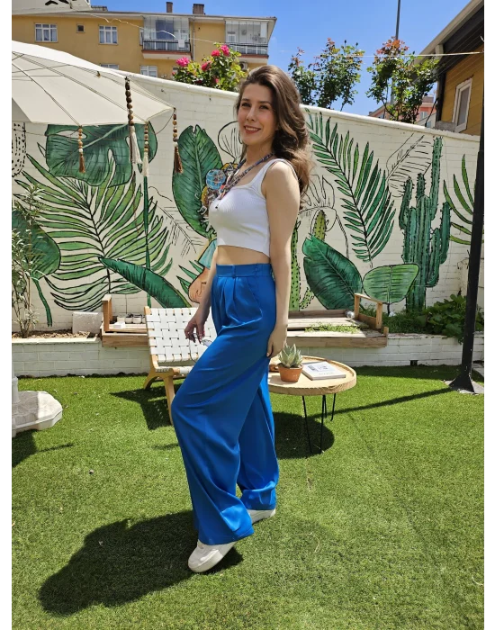 Saks Mavi Saten Pantolon