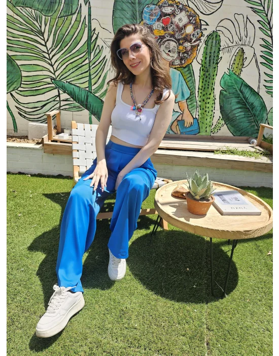 Saks Mavi Saten Pantolon