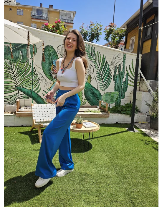 Saks Mavi Saten Pantolon