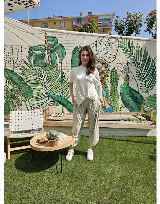 Ekru Modal Kumaş T-Shirt