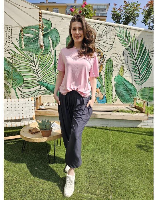 Pembe Modal Kumaş T-Shirt