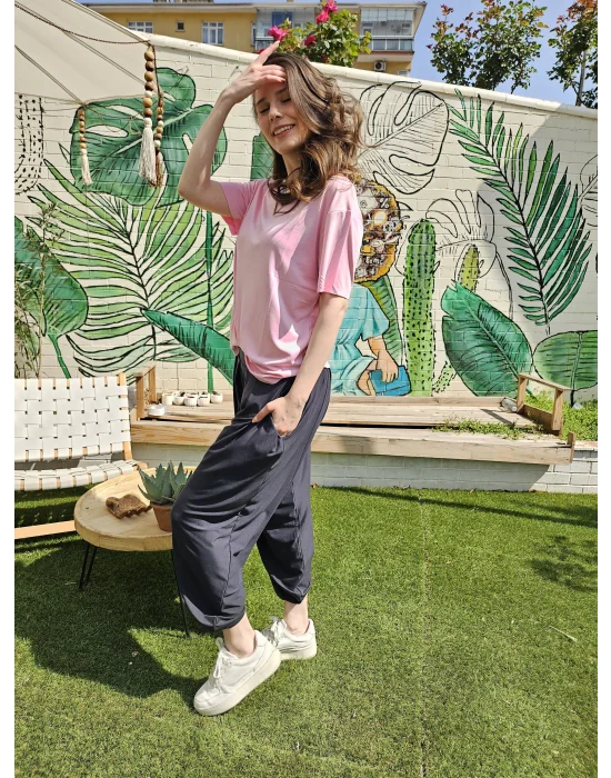 Pembe Modal Kumaş T-Shirt