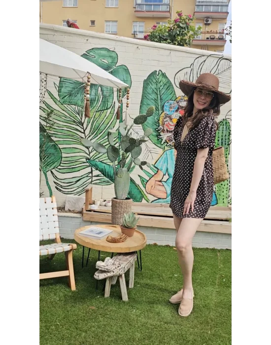 Kahve Puantiyeli Saten Elbise