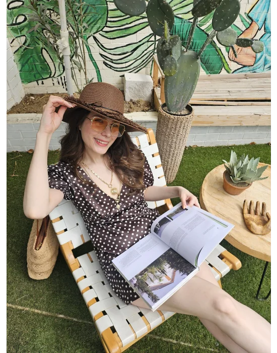 Kahve Puantiyeli Saten Elbise