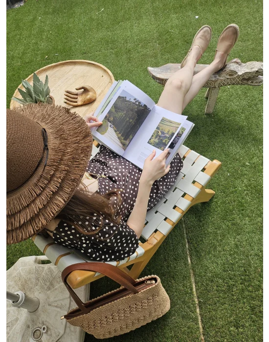 Kahve Puantiyeli Saten Elbise