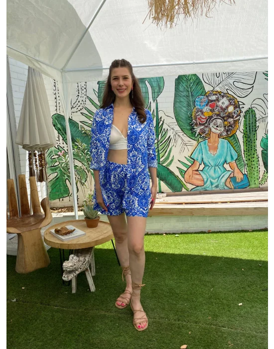 Mavi Beyaz Şortlu Takım