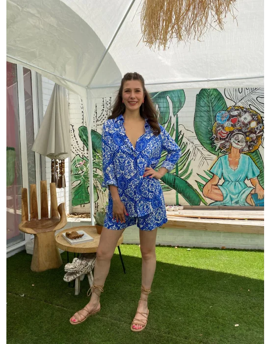 Mavi Beyaz Şortlu Takım