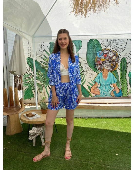 Mavi Beyaz Şortlu Takım