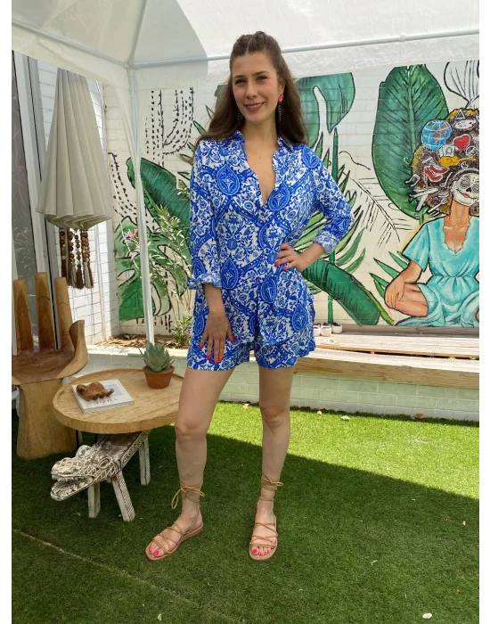 Mavi Beyaz Şortlu Takım