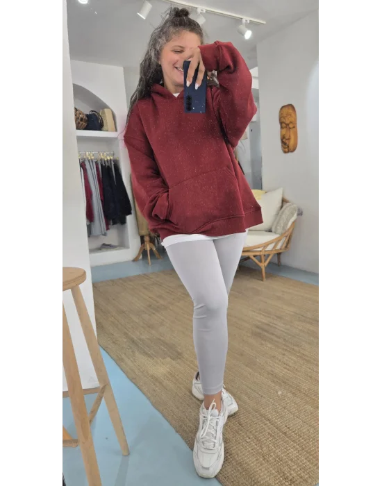 Koyu Bordo Kapşonlu Sweat