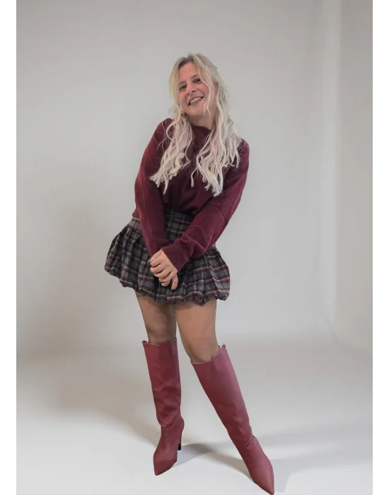 Paris Bordo Kareli Etek