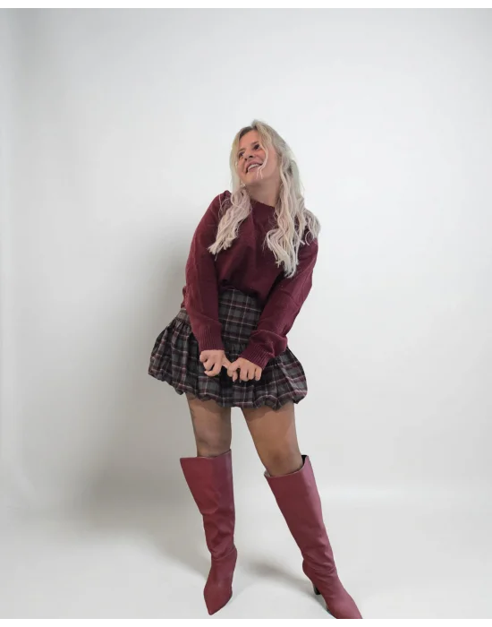 Paris Bordo Kareli Etek