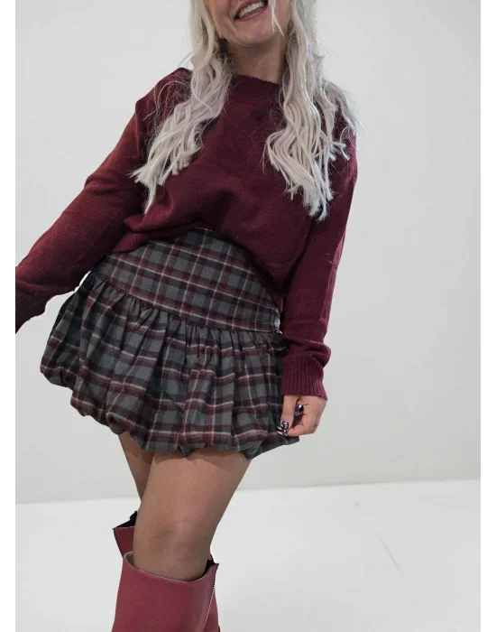 Paris Bordo Kareli Etek