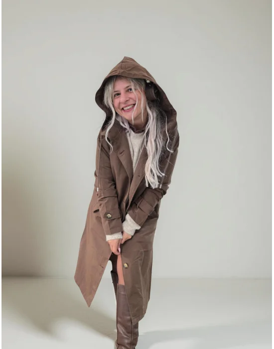 Kahve Kapşonlu Trençkot