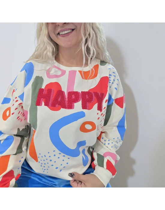 Pancar Detaylı Desenli Sweat