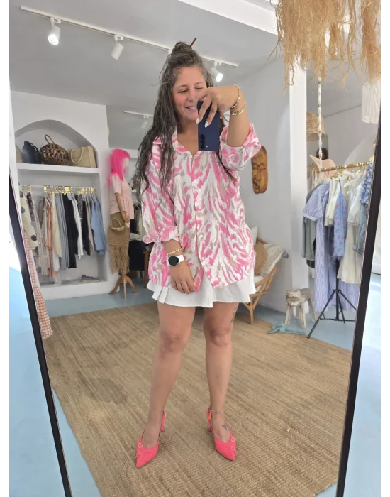 Oversize Desenli Gömlek