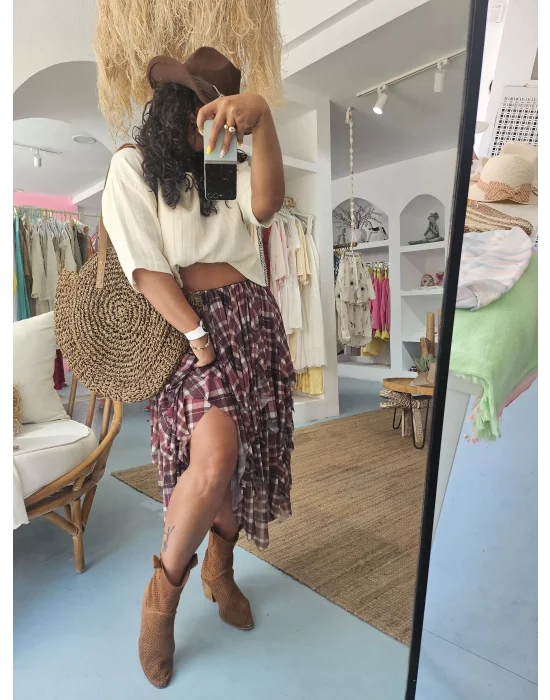 Volanlı Kahve Ekose Etek