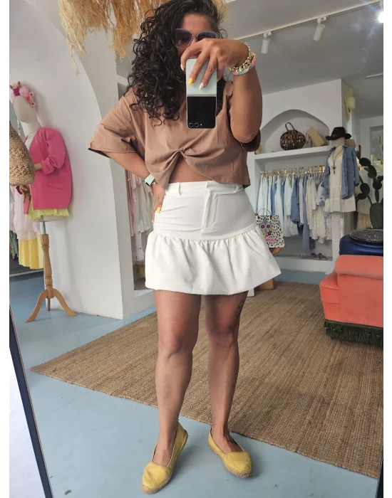 Sütlü Kahve Taşlı Crop Tee