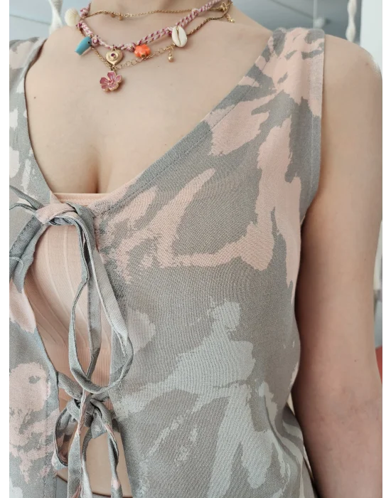 Bağcıklı Bluzlu Etek Takım