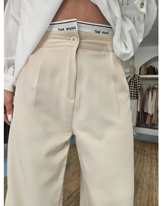 Bel Detaylı Krem Palazzo