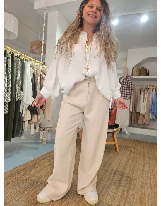 Bel Detaylı Krem Palazzo